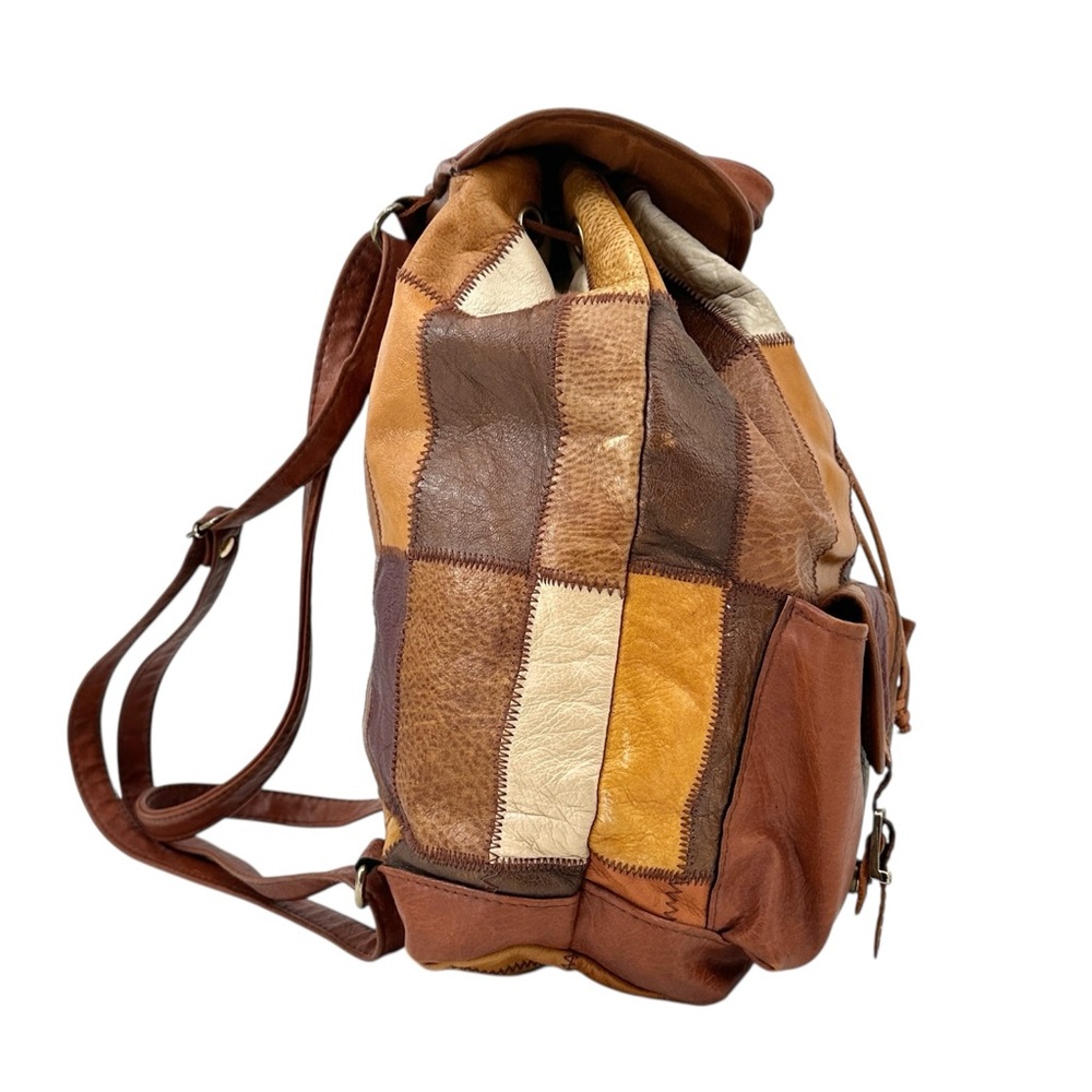 Vintage Brown Patchwork Leather Backpack With Top… - image 5